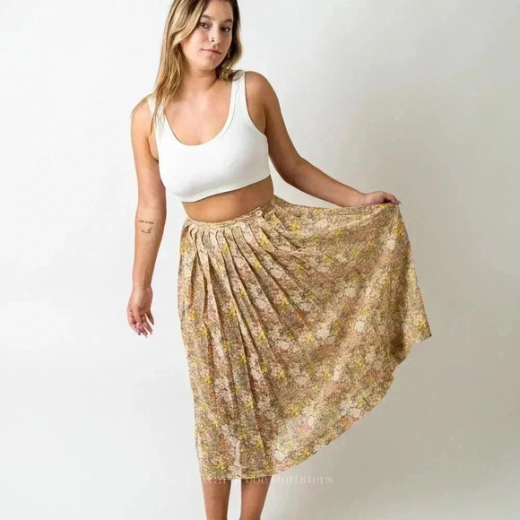 Vintage 90s Floral Maxi Pleated Summer Skirt - Picture 2 of 8
